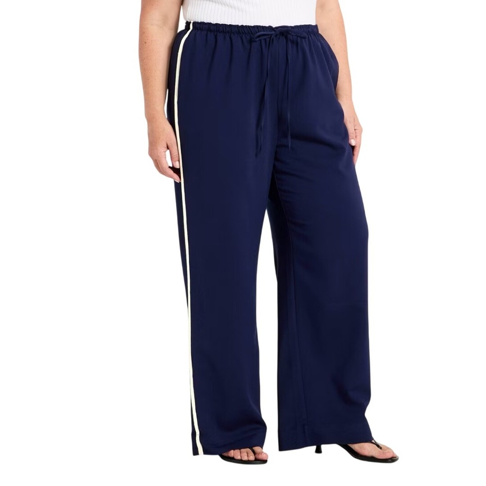 A New Day Women's Navy Effortless Side Stripe Wide Leg Pants Size XXL